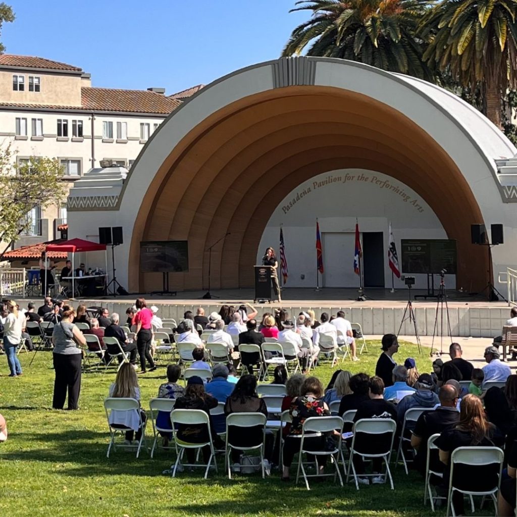 Outdoor performance on a stage with TV and sound rentals in Los Angeles