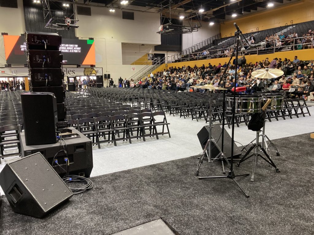 Sound and microphone rentals on a stage for a graduation ceremony in Los Angeles